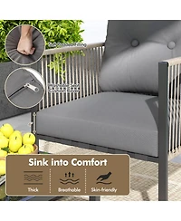 Gymax Set Of 4 Patio Furniture Set Pe Rattan Conversation Sofa Set with Thick Cushions