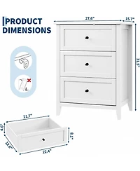 Gaomon 27.5" 3-Drawer Dresser with Lacquered Finish and Gold Knobs