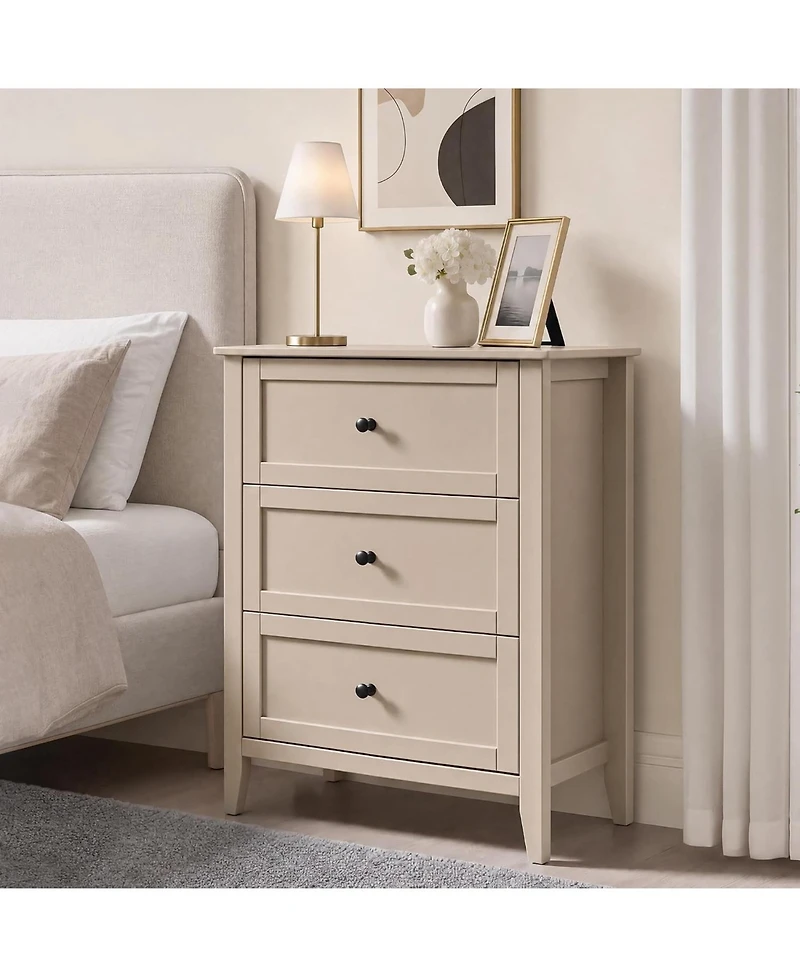 Gaomon 27.5" Khaki 3-Drawer Dresser with Lacquered Finish and Gold Knobs, Modern Nightstand