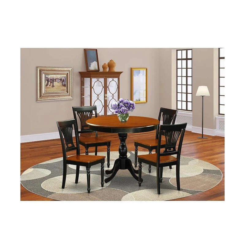 East West Furniture 5 Piece Dinette Set Consist of Wood Dining Table and 4 Dining Room Chairs with Slatted Back