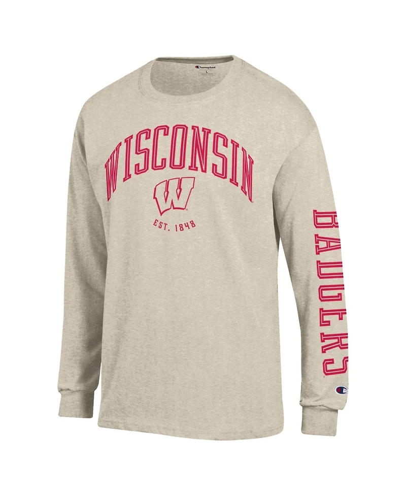 Champion Men's Wisconsin Badgers Neutral Arch Long-Sleeve Crewneck T-Shirt