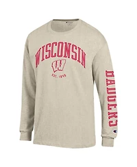 Champion Men's Wisconsin Badgers Neutral Arch Long-Sleeve Crewneck T-Shirt