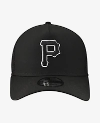 New Era Men's Black Pittsburgh Pirates Side Script 9FORTY A-Frame Trucker Adjustable Hat