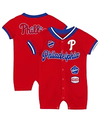 Outerstuff Baby Boys and Girls Red Philadelphia Phillies Pinch Coverall Shorts