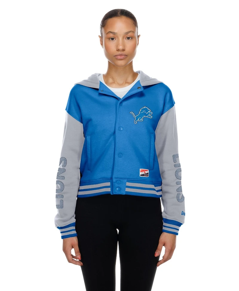 New Era Women's Blue Detroit Lions Throwback Full-Snap Hooded Jacket