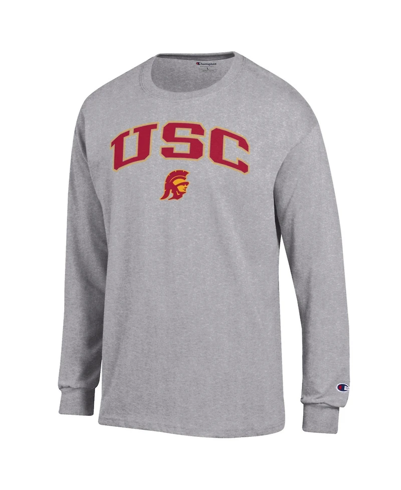 Champion Men's Heather Gray Usc Trojans Arch Over Logo Long Sleeve T-Shirt