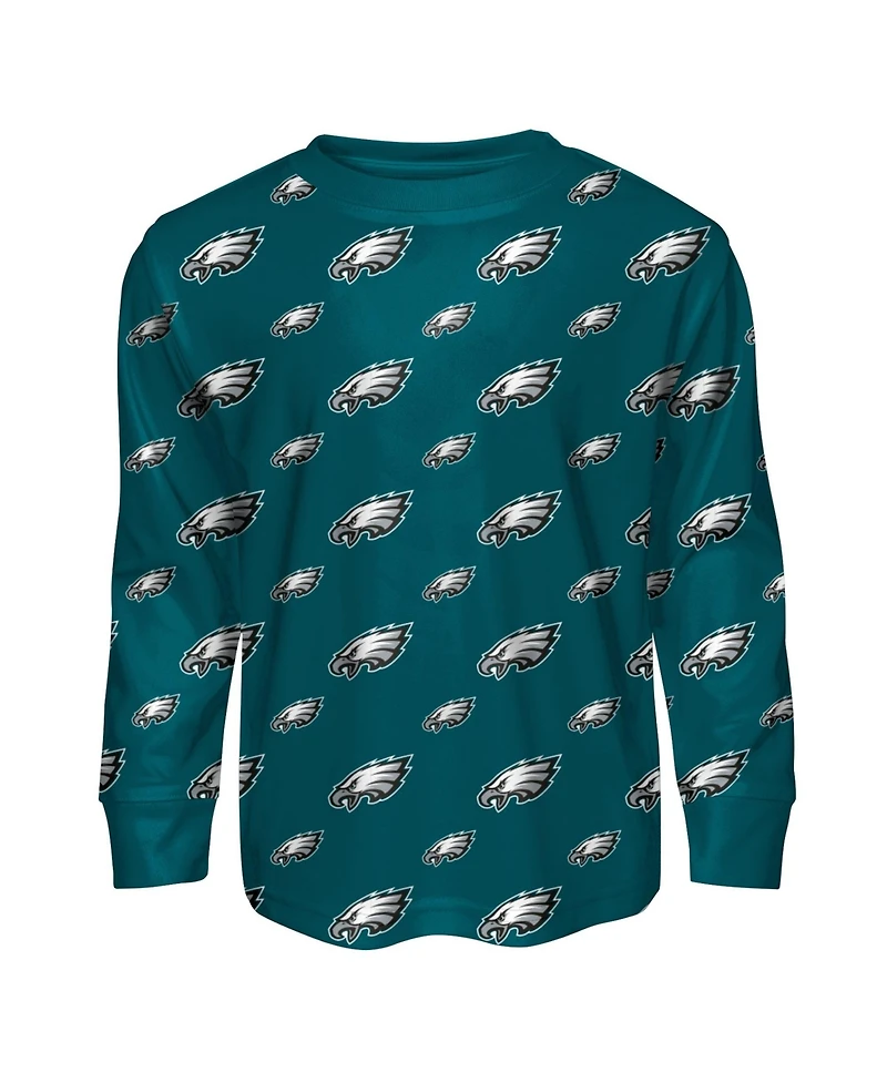 Outerstuff Preschool 2- Piece Midnight Green Philadelphia Eagles All-Over-Print Long Sleeve T-Shirt and Pants Sleep Set