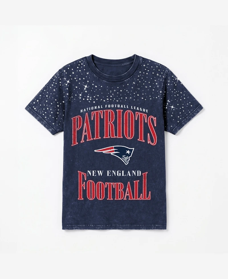 Gameday Couture Women's New England Patriots Sparkle Score Washed Crewneck Micro Rhinestones T-Shirt