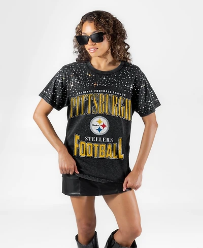 Gameday Couture Women's Pittsburgh Steelers the Zone Screen-Printed Micro Rhinestone T-Shirt