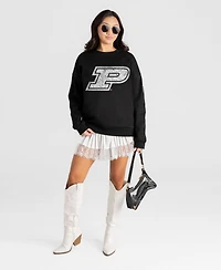 Gameday Couture Women's Purdue Boilermakers Bold Move Black Label Premium Oversized Dropped-Shoulder Pullover Sweatshirt