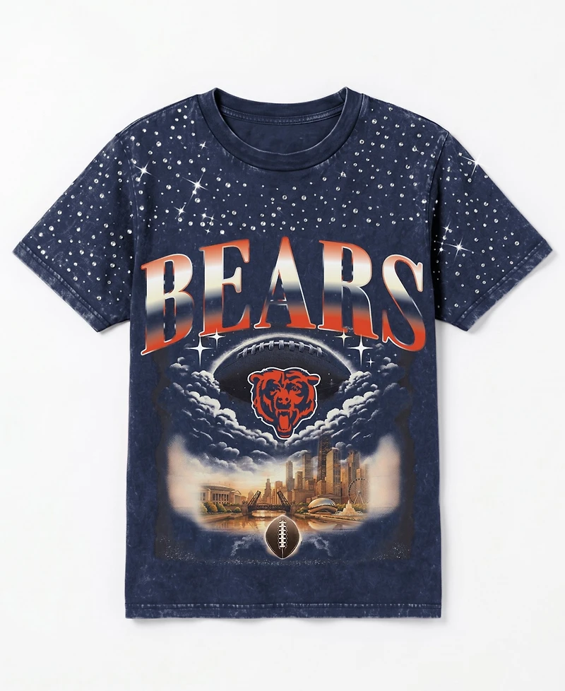 Gameday Couture Women's Chicago Bears Sky's the Limit Washed Micro Rhinestone Screen-Printed Garment-Washed T-Shirt