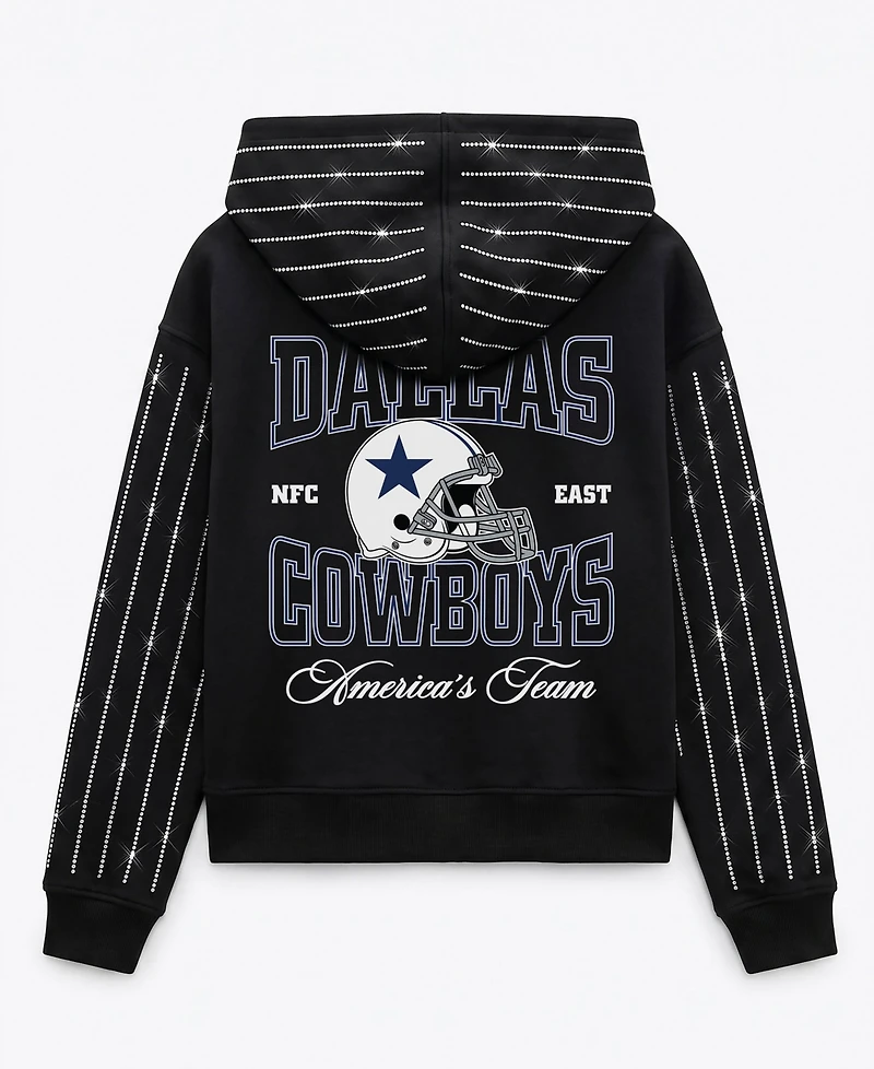 Gameday Couture Women's Dallas Cowboys Eyes on the Prize Full-Zip Cropped Pinstripe Rhinestone Hoodie