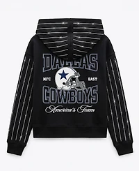 Gameday Couture Women's Dallas Cowboys Eyes on the Prize Full-Zip Cropped Pinstripe Rhinestone Hoodie