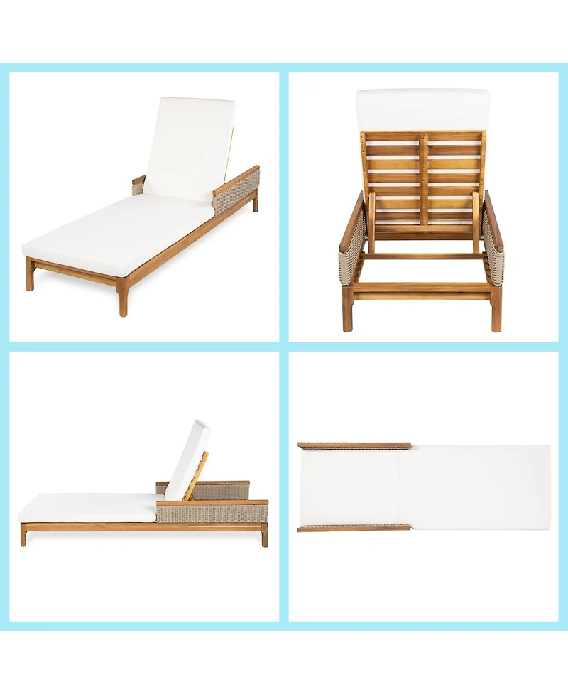 Asagikoiai Set of 2 Acacia Wood Chaise Lounge with Cushions, Adjustable Backrest Outdoor Patio Chair