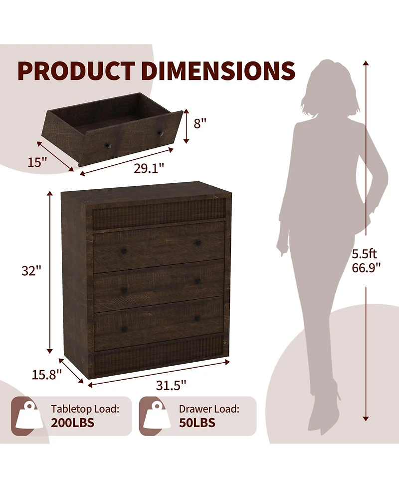 homfan 3-Drawer Dresser