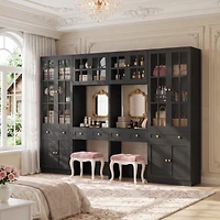Aheaplus Farmhouse Cabinet with Glass Hutch and Writing Desk for Living Room