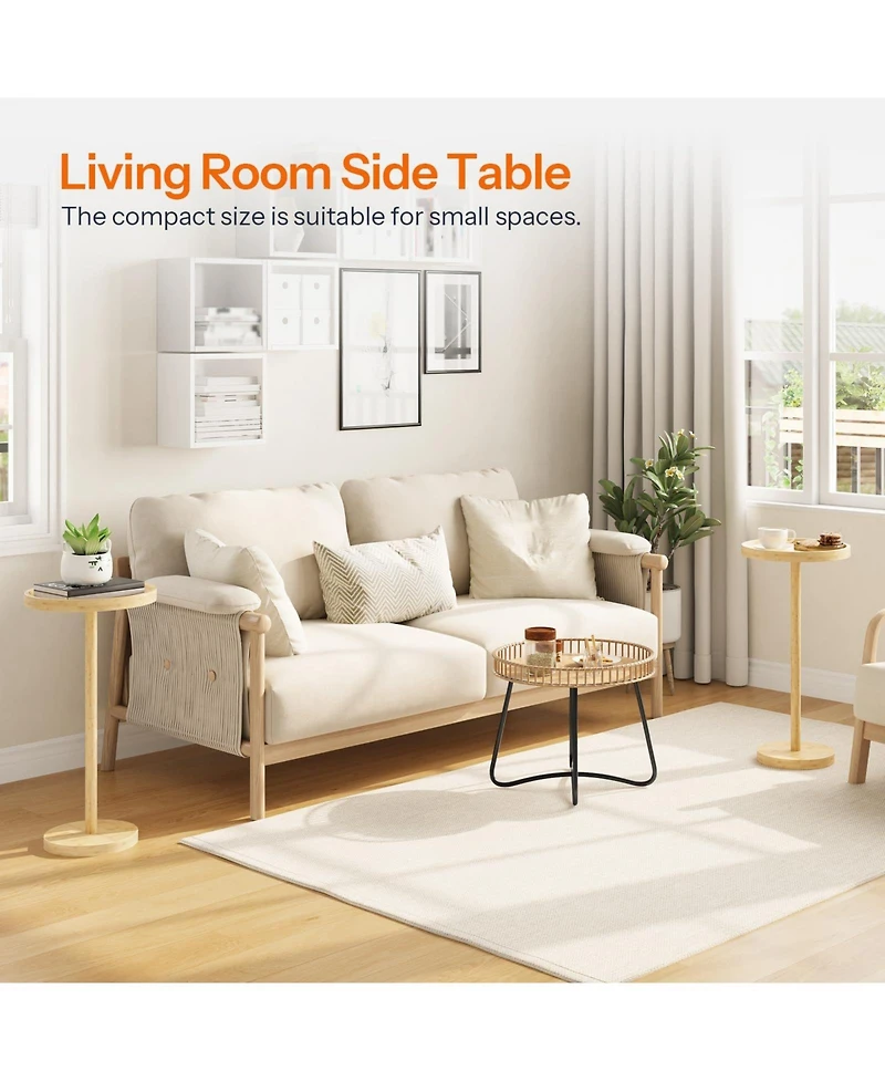 Slickblue Indoor Wicker Round Side Table with Sturdy Frame for Living Room Bedroom and Balcony