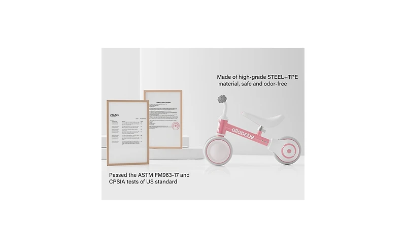 Allobebe Baby 3-Wheel Balance Bike with Adjustable Seat and Silent Wheels, Ages 1-3