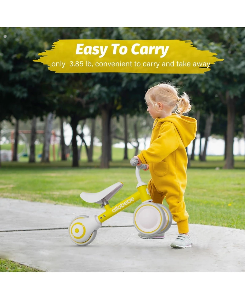 Allobebe Baby Balance Bike 3-Wheel Adjustable Seat Silent Wheels Ride-On, Ages 1-3