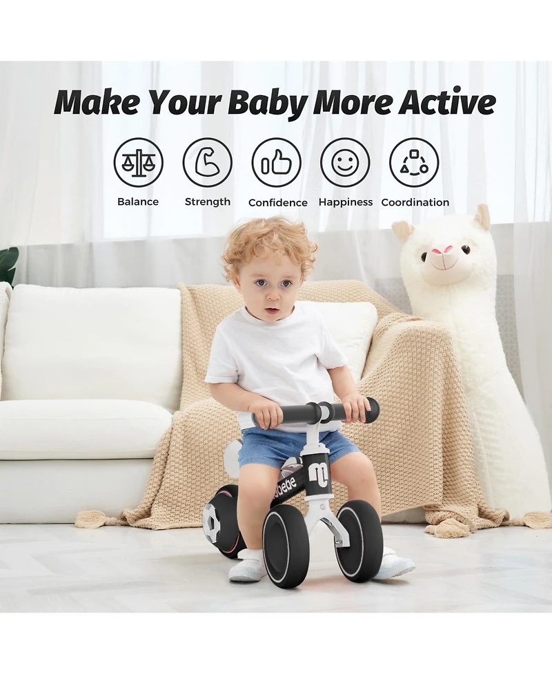 Allobebe Baby Balance Bike 3-Wheel with Adjustable Seat and Silent Wheels Ride-On, Ages 1-3