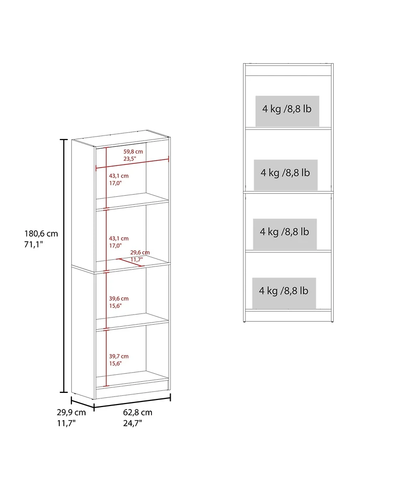 Fm Furniture Bear Flat Bookcase with Open Storage and 4 Shelves