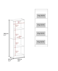 Fm Furniture Bear Flat Bookcase with Open Storage and 4 Shelves