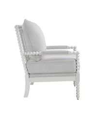 Morden Fort Mid Century Spindle Accent Chair for Living Room Linen Upholstered Armchair with Thick Cushion and Wood Frame