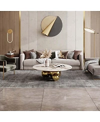 Streamdale Furniture Round Coffee Table with Stainless Steel Pedestal and Faux Marble Top