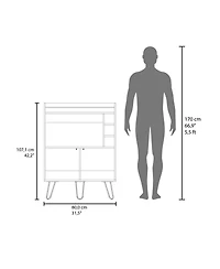 Fm Furniture Otho Bar Cabinet with Drop-Down Door, Wine Storage, Open Shelves, and Hairpin Legs
