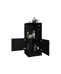 Fm Furniture Toyei Corner Bar Cabinet with Bottle Rack, Open Shelves, and Hidden Storage