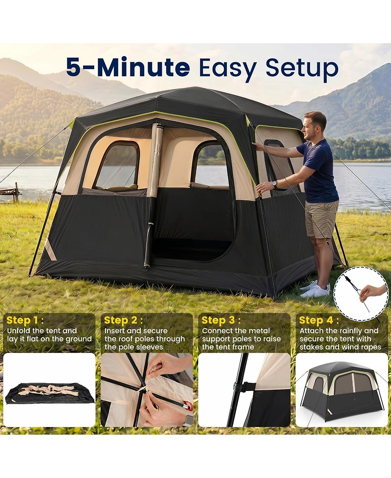 Gymax 6-Person Camping Tent with Top Rainfly Mesh Windows Large Door Ground Stakes