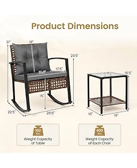 Gymax 3Piece Rattan Wicker Patio Conversation Set with Chairs 2-Tier Glass-Top Coffee Table