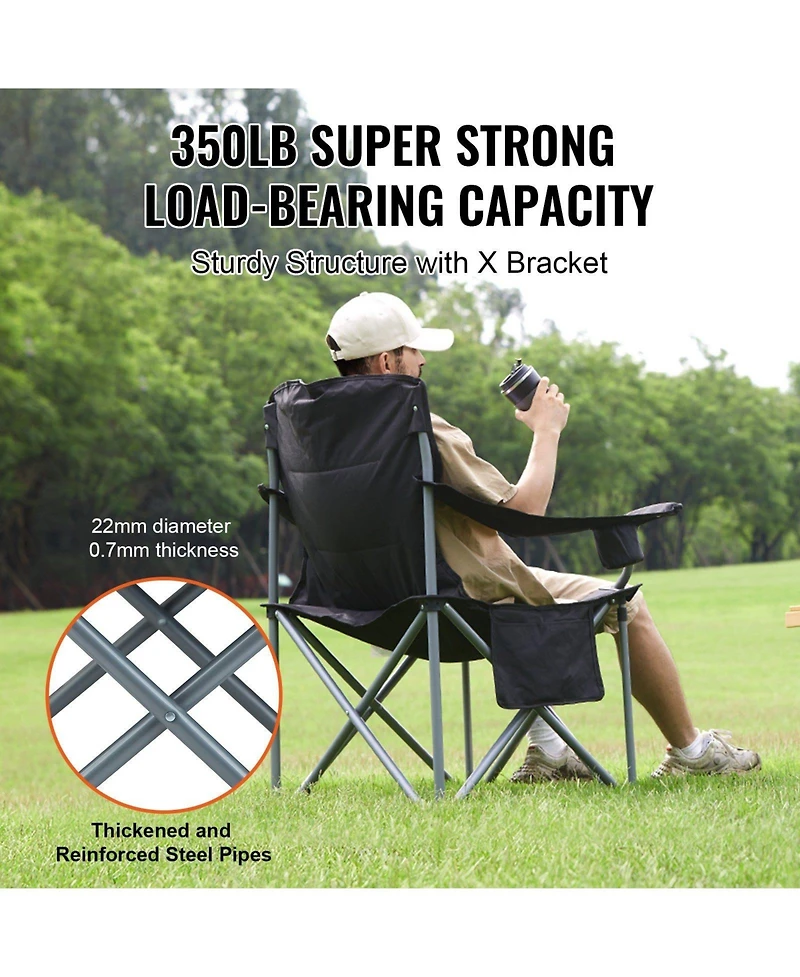 Slickblue Portable Outdoor Camping Chair with Padded Armrests, Side Pockets and Cooler Bag