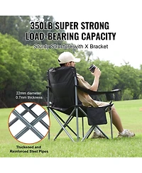 Slickblue Portable Outdoor Camping Chair with Padded Armrests, Side Pockets and Cooler Bag