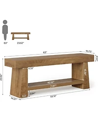 Tribesigns Wooden Entryway Bench with Shoe Storage: 63" 2-tier farmhouse bench with open shelves. Seating for hallway, foyer, end of bed