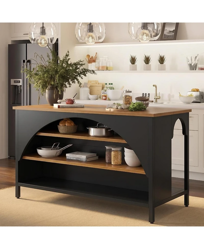 Tribesigns 55"Kitchen Island with 3 Storage Shelves:Modern island table with large countertop and seating.Coffee bar table for kitchen, dining room