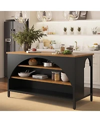 Tribesigns 55"Kitchen Island with 3 Storage Shelves:Modern island table with large countertop and seating.Coffee bar table for kitchen, dining room