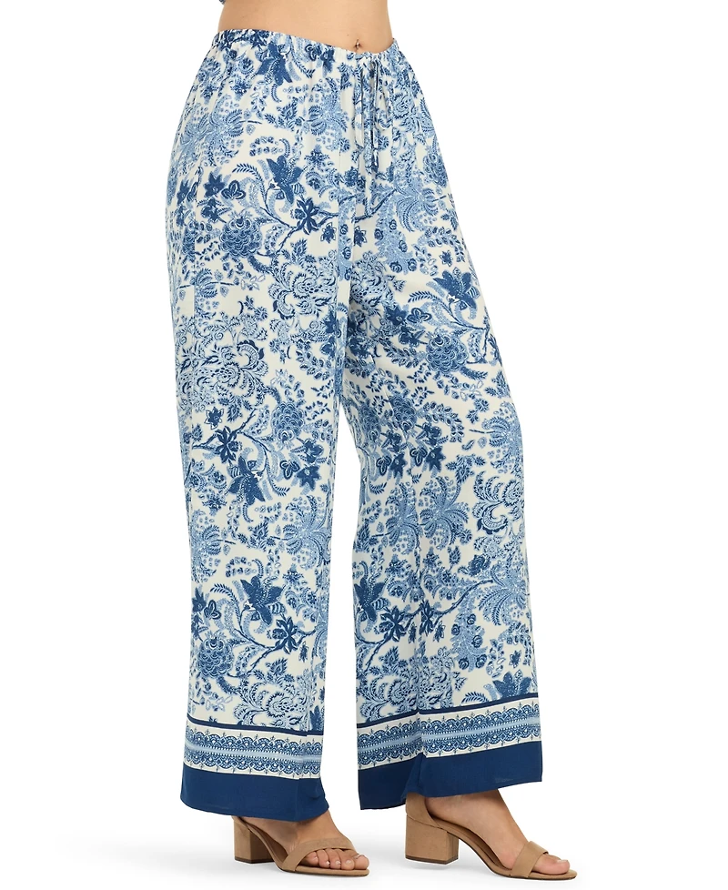 Bcx Juniors' Floral-Print Wide-Leg Pull-On Pant