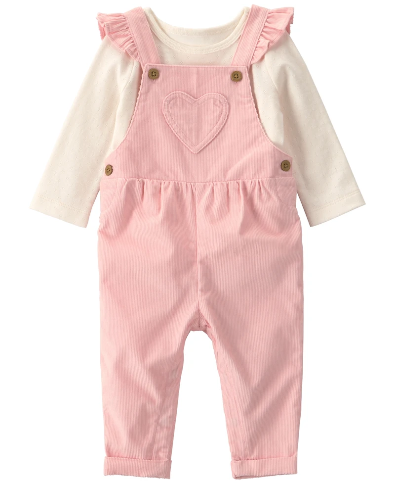 Carter's Baby Girls' Crewneck T-Shirt and Heart Corduroy Overall, 2-Piece Set