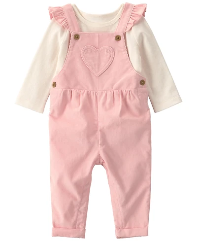 Carter's Baby Girls' Crewneck T-Shirt and Heart Corduroy Overall, 2-Piece Set
