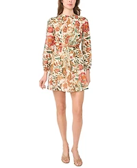 Msk Petites Ruffle Mock Neck Floral-Print Long-Sleeve Dress