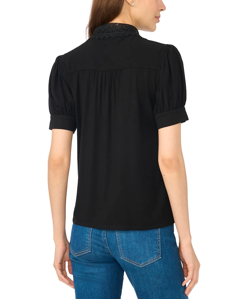 CeCe Women's Scallop-Trim Collared Short-Sleeve Button-Front Top