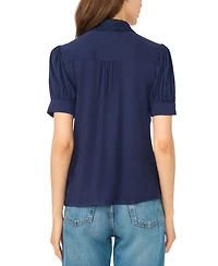 CeCe Women's Scallop-Trim Collared Short-Sleeve Button-Front Top