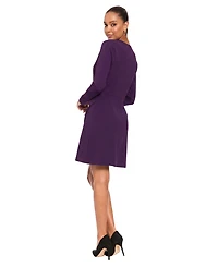 London Times Petite Long-Sleeve A-Line Crewneck Dress