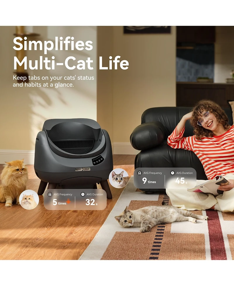 Catlink Open Top Self-Cleaning Litter Box, Multi-Cat, Anti-Pinch, Health Monitor, App Control