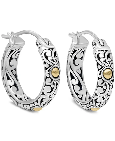 Devata 20mm Bali Filgree Hoop Earrings in Sterling Accents