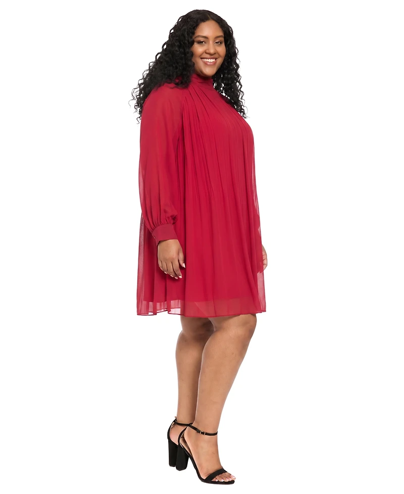 London Times Plus Bow Back Pleated Shift Dress