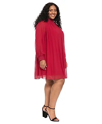 London Times Plus Bow Back Pleated Shift Dress