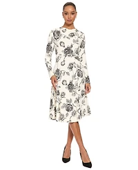 London Times Women's Floral-Print Long-Sleeve Cowl Neck Midi Dress