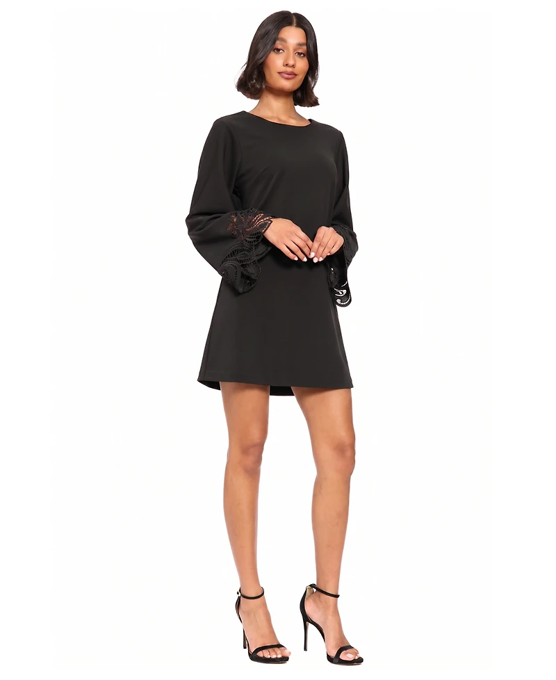 London Times Women's Embroidered A-Line Bell Sleeve Dress